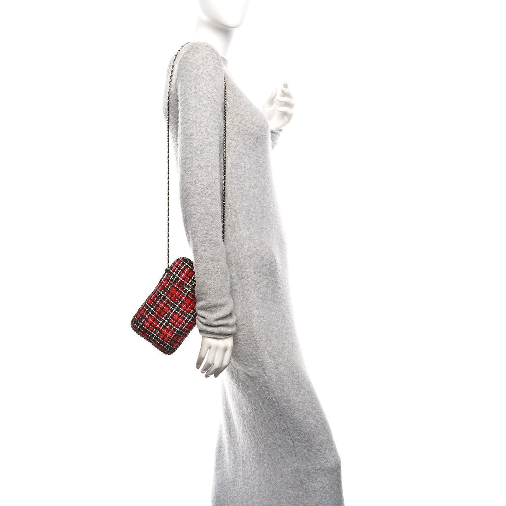 Tweed Chain Around Phone Holder Red Multicolor
