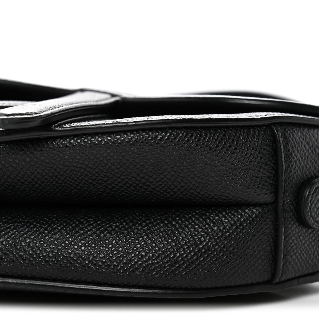 Grained Calfskin Mini Saddle Bag With Strap Black