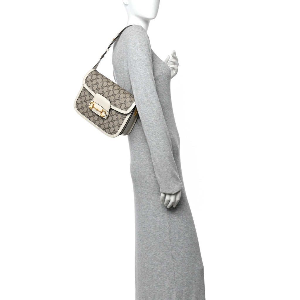 GG Supreme Monogram Horsebit 1955 Shoulder Bag Beige Mystic White