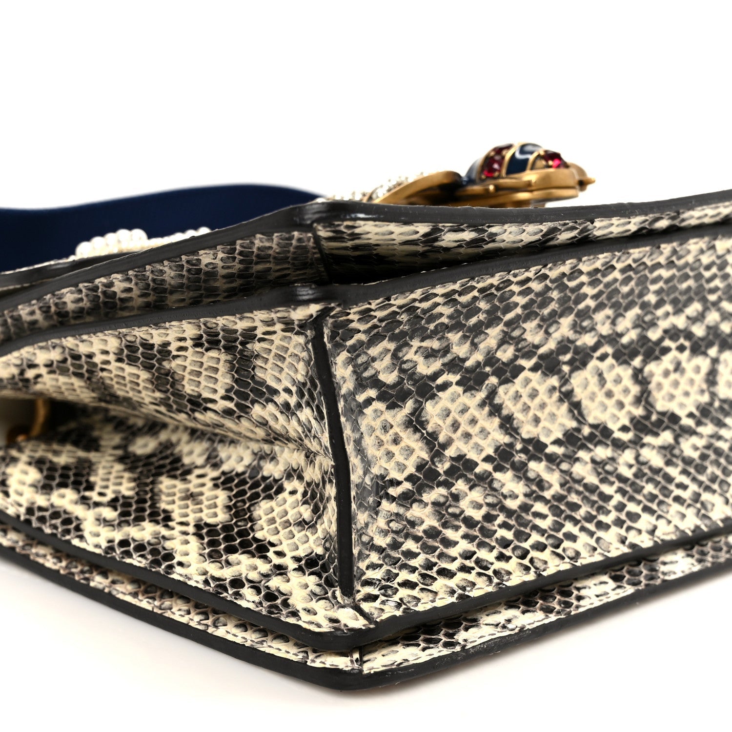Snakeskin Sylvie Web Small Queen Margaret Top Handle Bag Roccia Natural
