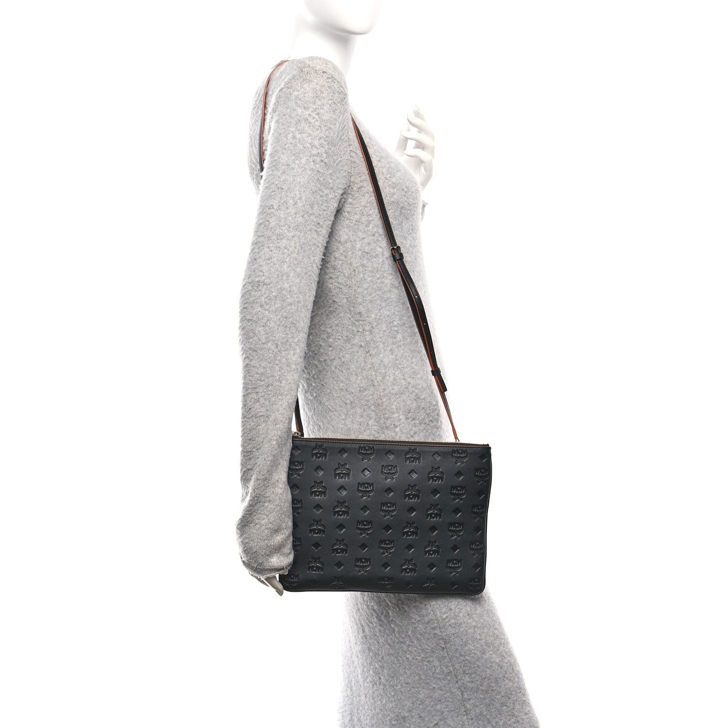 Calfskin Ottomar Monogram Medium Crossbody Pouch Black