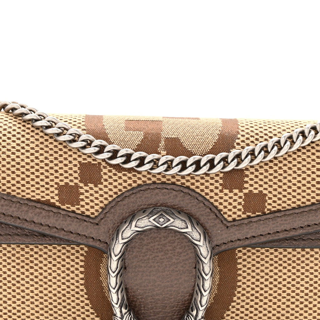 Monogram Jumbo GG Textured Dollar Calfskin Super Mini Dionysus Shoulder Bag Camel Ebony New Acero