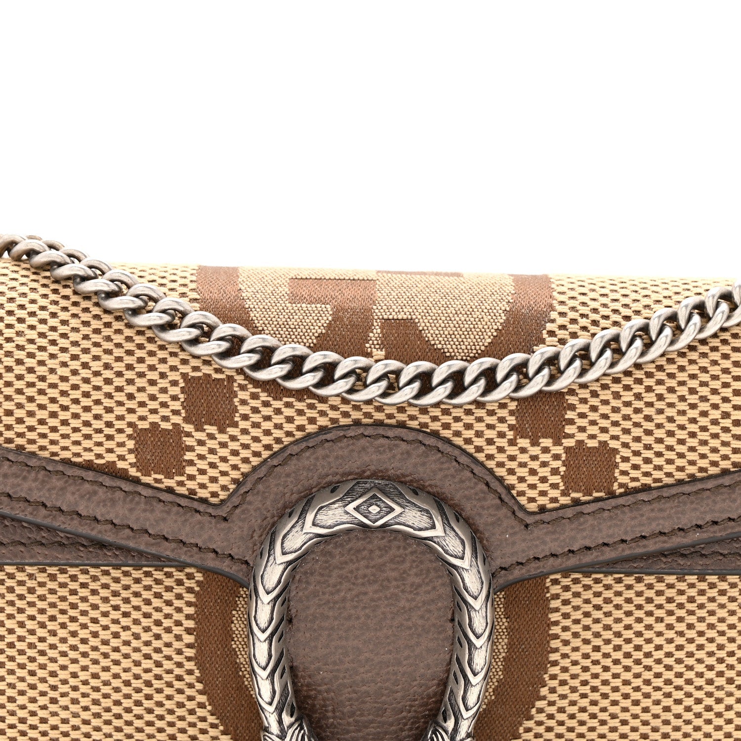 Monogram Jumbo GG Textured Dollar Calfskin Super Mini Dionysus Shoulder Bag Camel Ebony New Acero