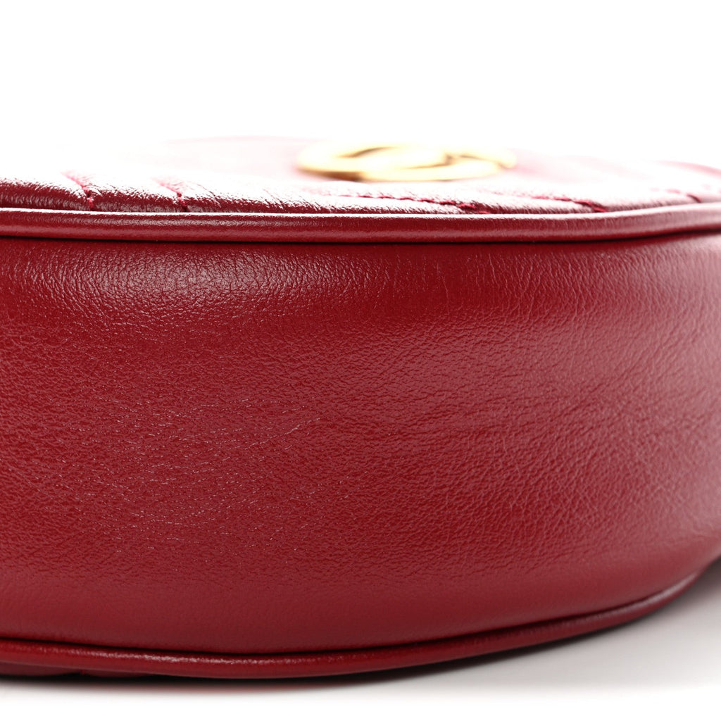 Glazed Calfskin Matelasse Heart Mini GG Marmont Round Shoulder Bag Romantic Cerise