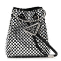 Satin Crystal Metal Triangle Logo Mini Drawcord Pouch Shoulder Bag Cristal