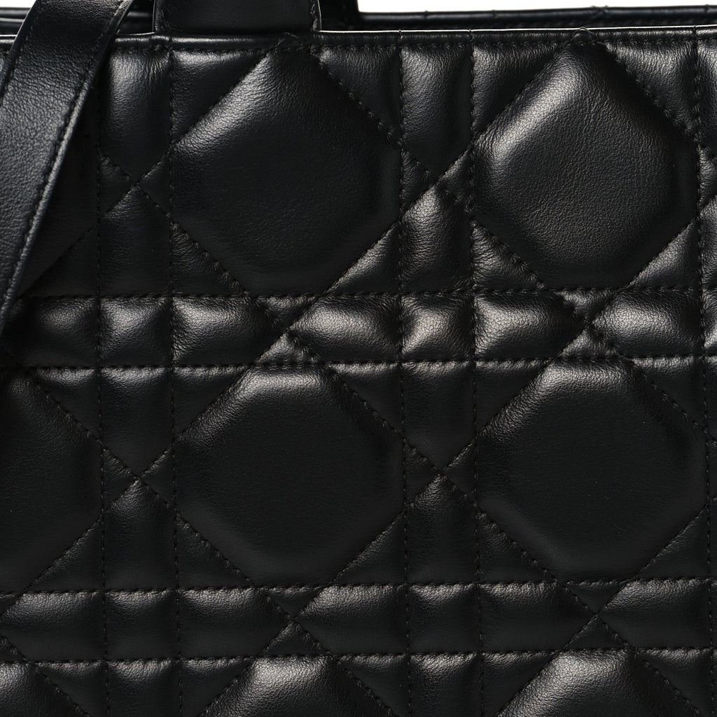 Calfskin Macro Cannage Medium Book Tote Black