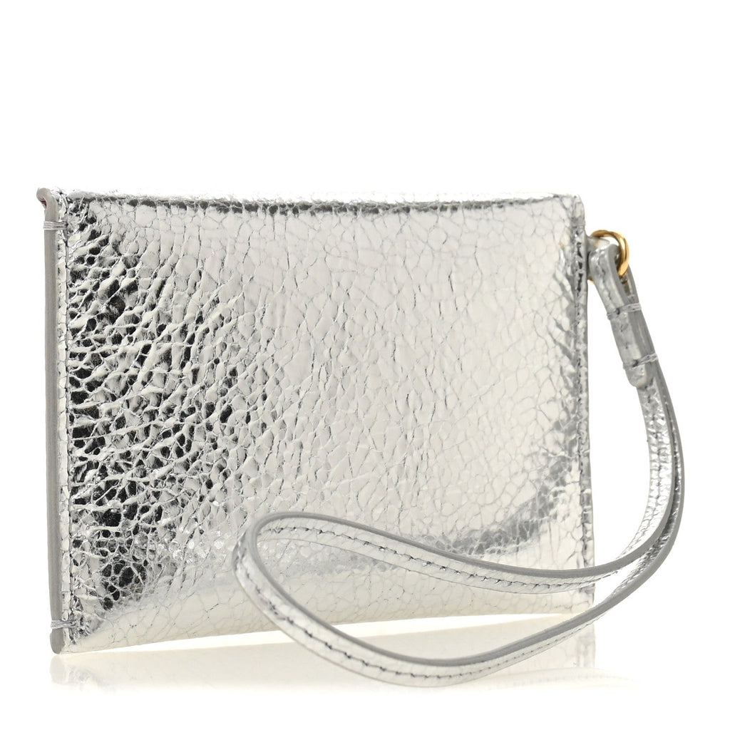 Metallic Lambskin  Holder Bag Charm Silvery