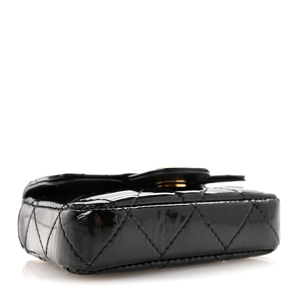 Patent Enamel Quilted Coco Hearts Clutch With Chain Black