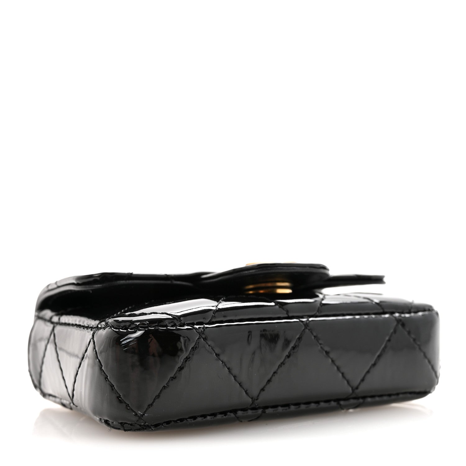 Patent Enamel Quilted Coco Hearts Clutch With Chain Black