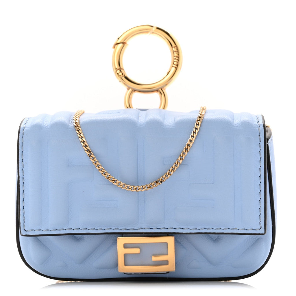 Nappa Matisse FF Embossed Nano Baguette Charm Placid Blue