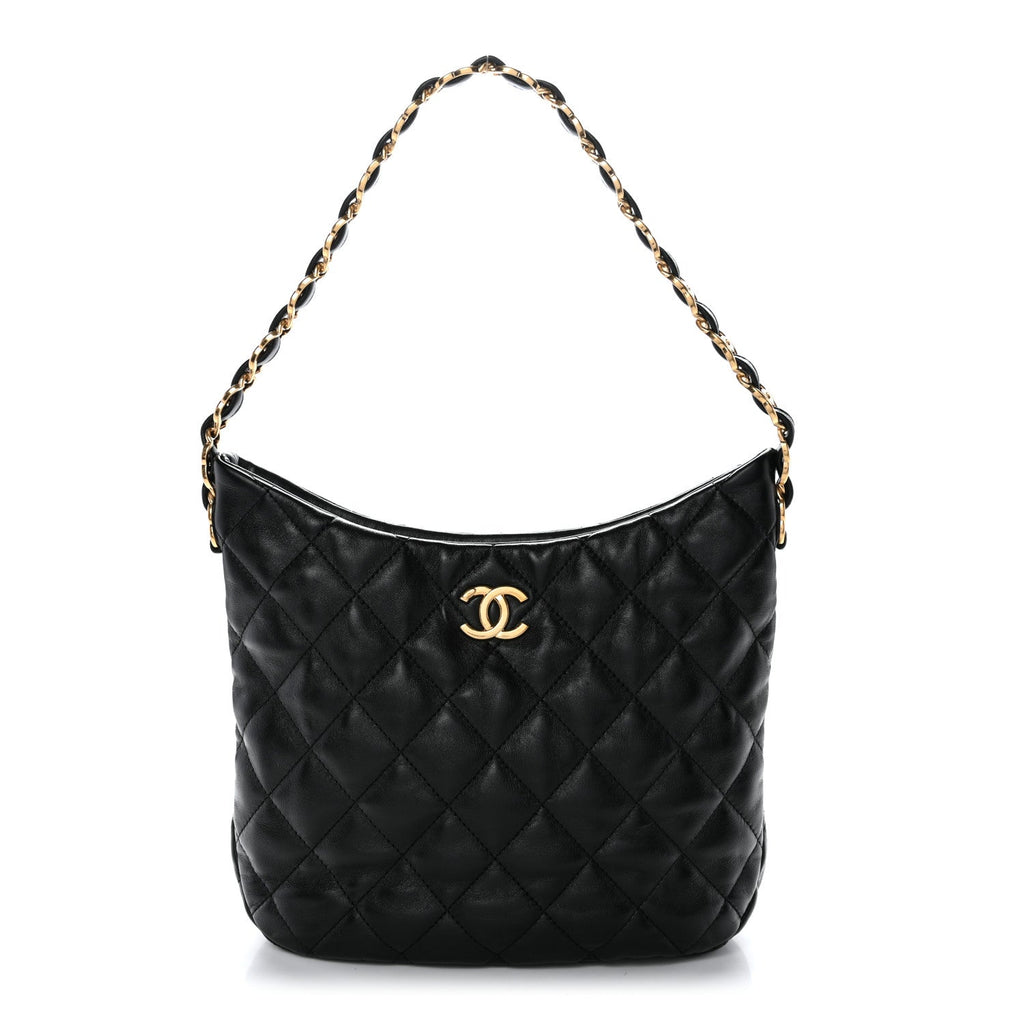 Lambskin Quilted Large CC Links Hobo Black