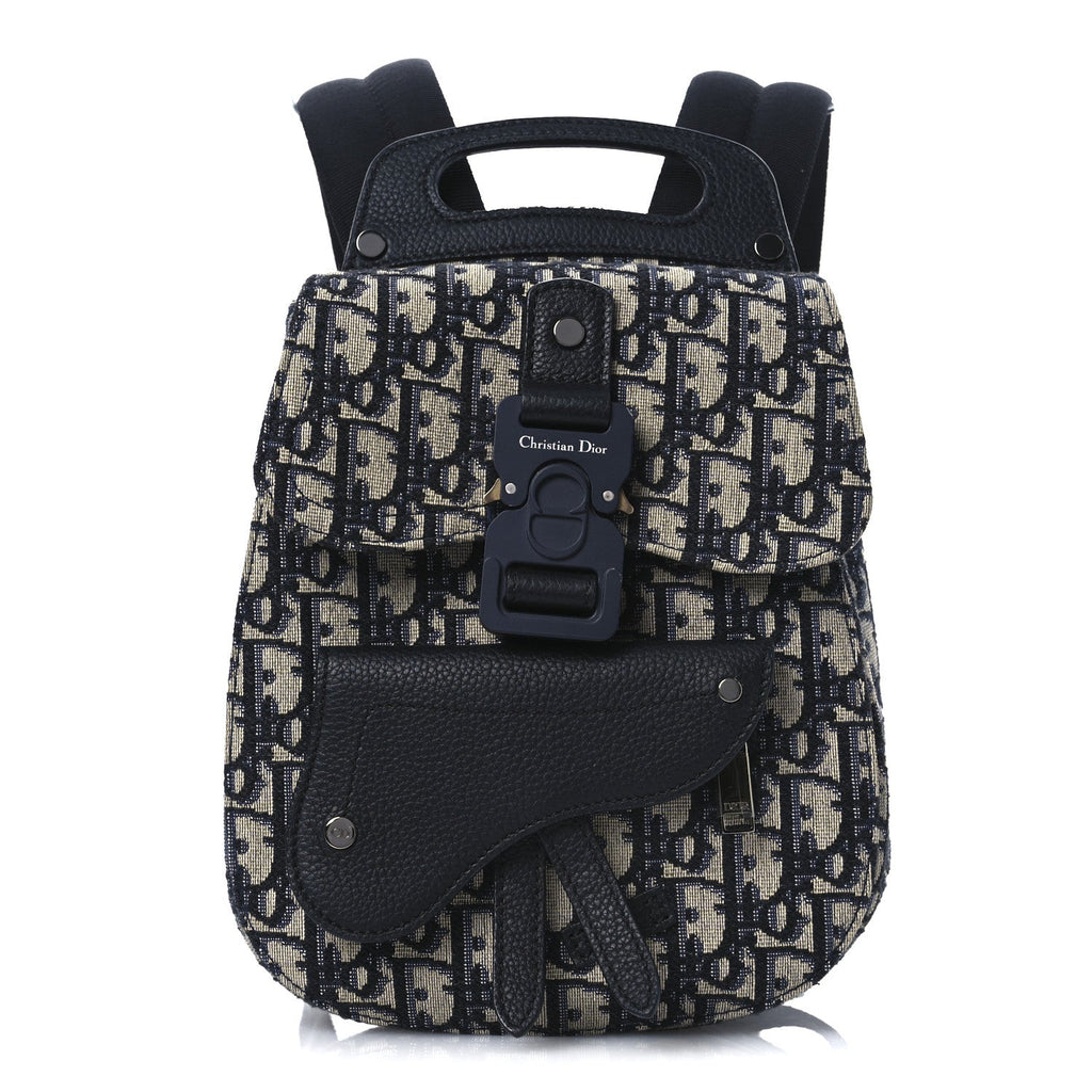 HOMME Oblique Calfskin Mens Mini Saddle Backpack Navy Blue