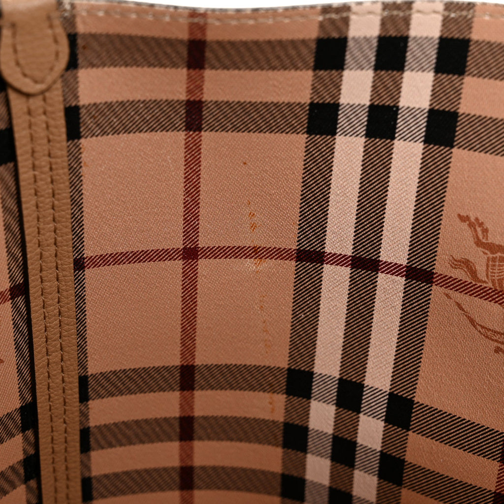 Grainy Calfskin Haymarket Check Small Reversible Tote Mid Camel