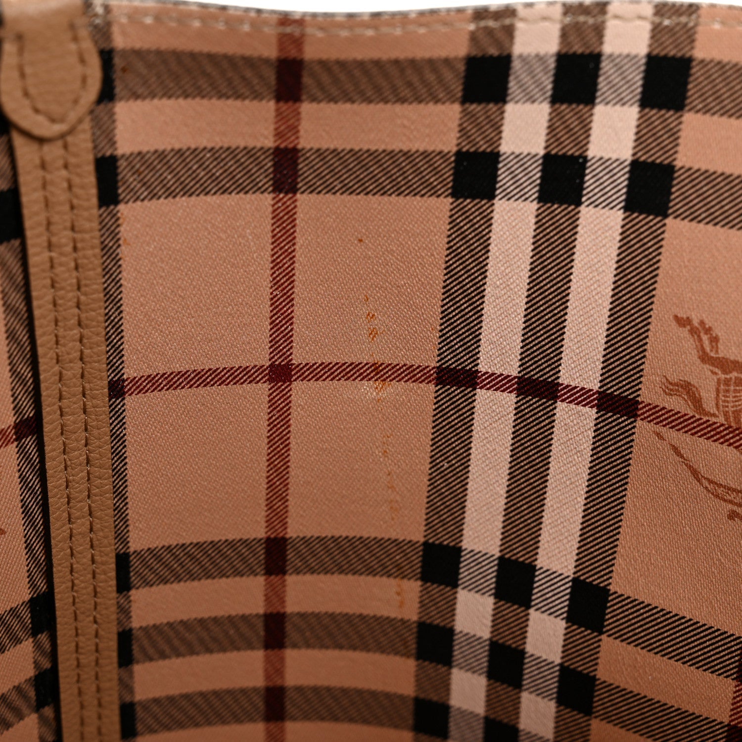 Grainy Calfskin Haymarket Check Small Reversible Tote Mid Camel