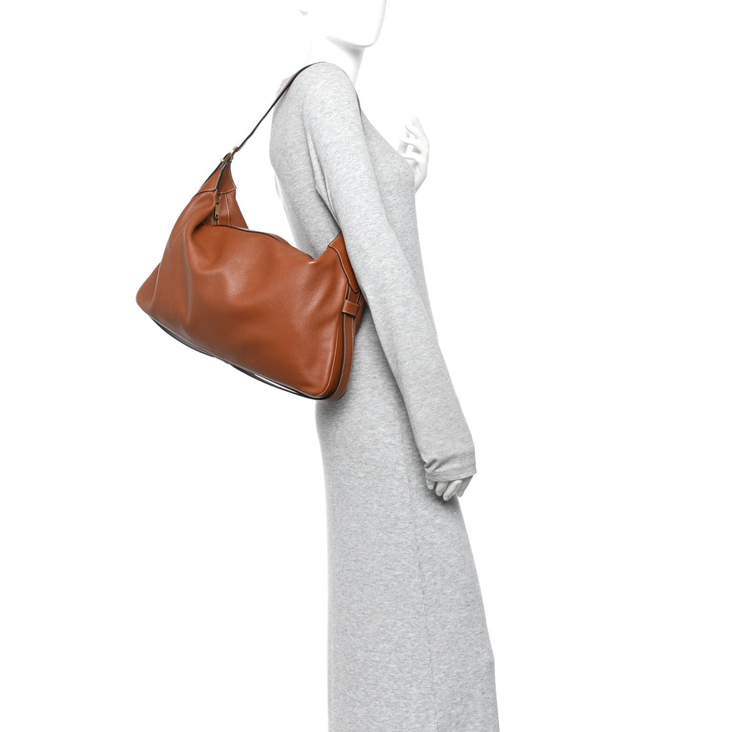Supple Calfskin Large Romy Shoulder Bag Tan