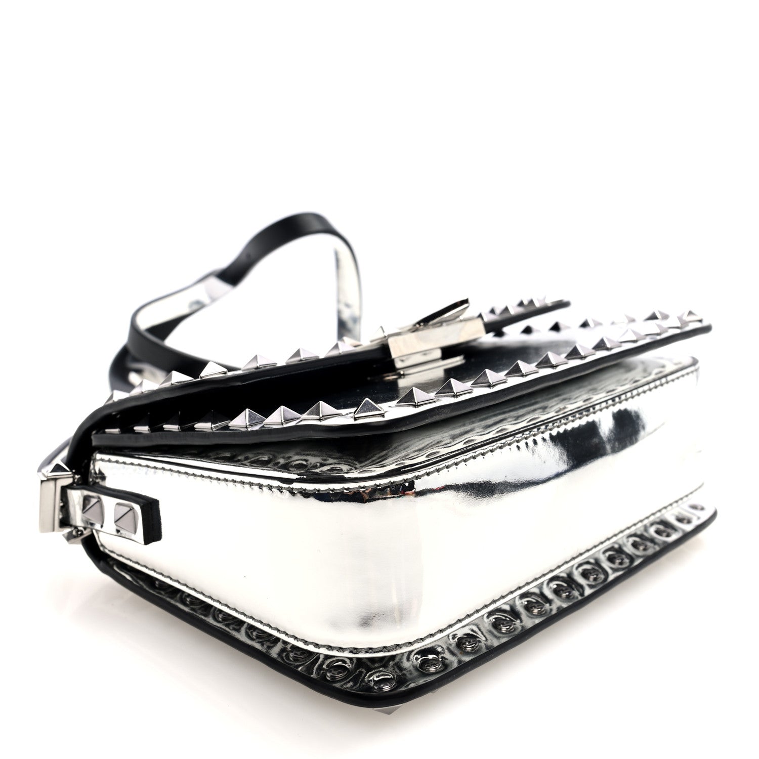Mirror Calfskin Small Rockstud23 Shoulder Bag Silver