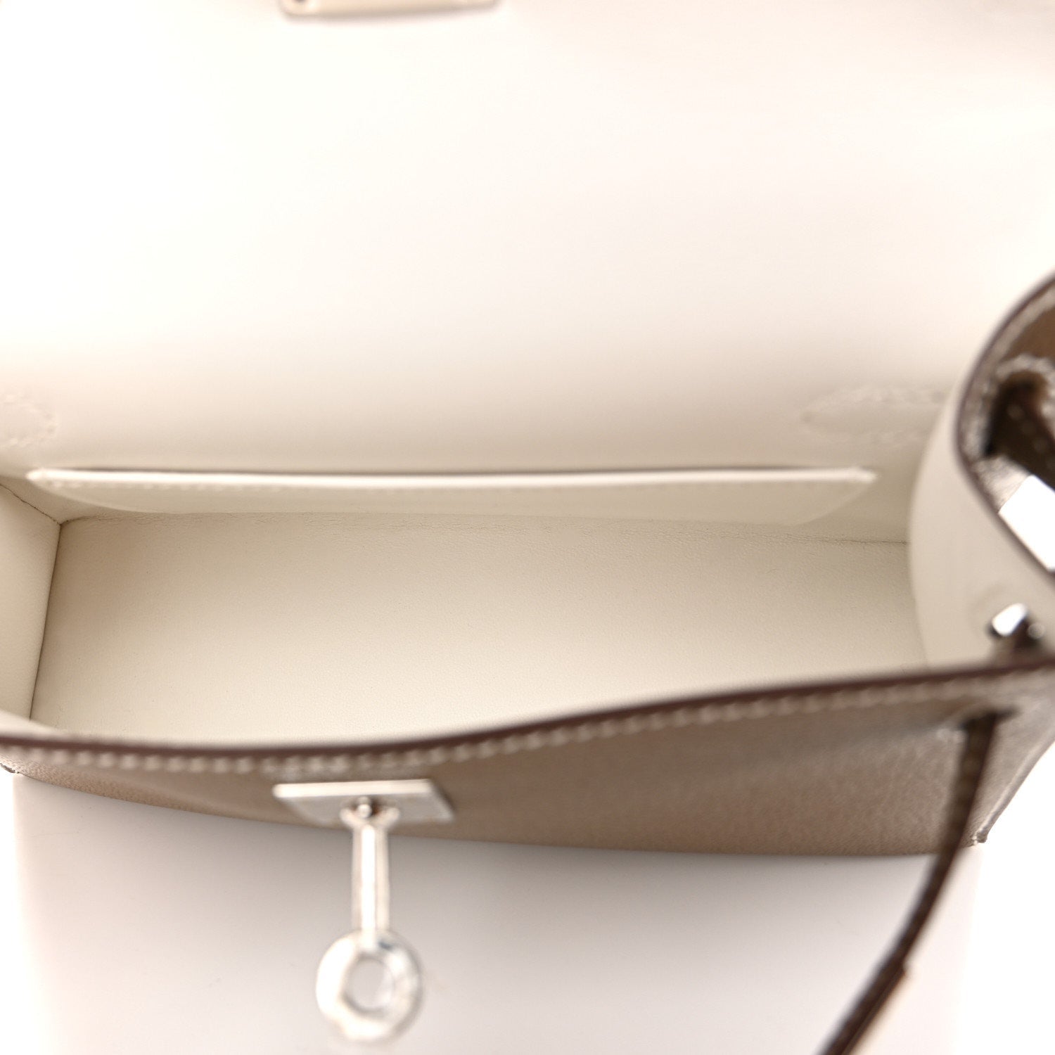 Chevre Mysore Verso Mini Kelly Sellier 20 Etoupe New White