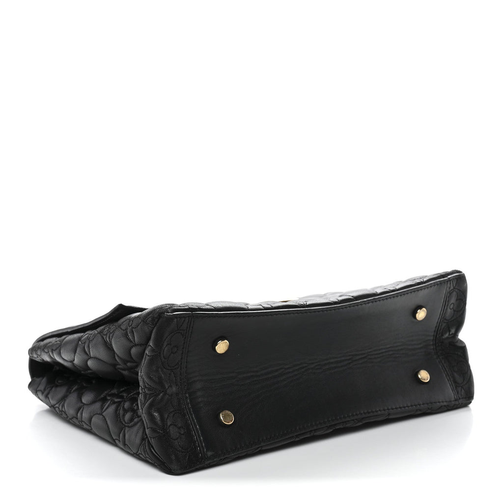 Lambskin Flower Quilted Twist Shoulder Bag GM Black