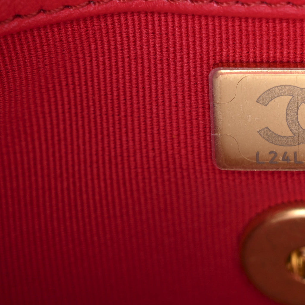Lambskin Quilted Enamel Chain Logo Mini Flap Red