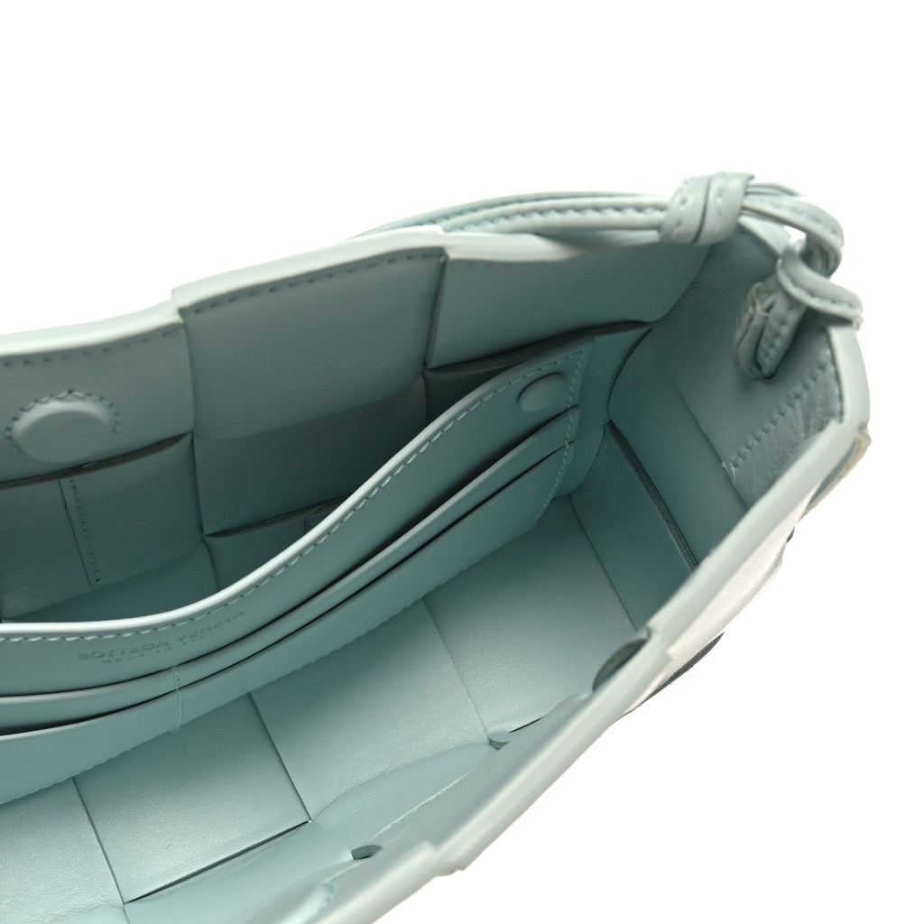 Calfskin Maxi Intrecciato Cassette Pouch On Strap Pale Blue