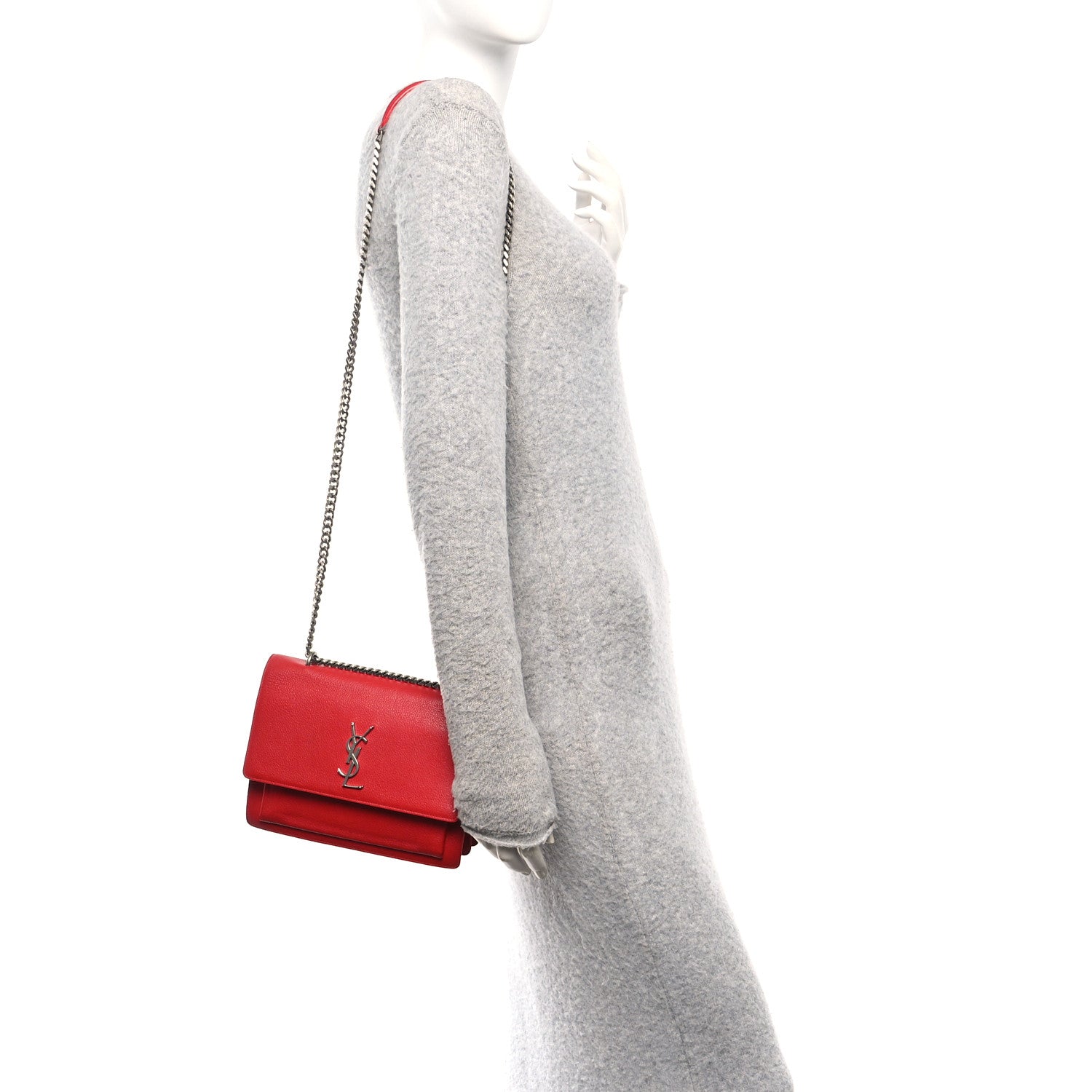 Grained Calfskin Medium Monogram Sunset Satchel Red