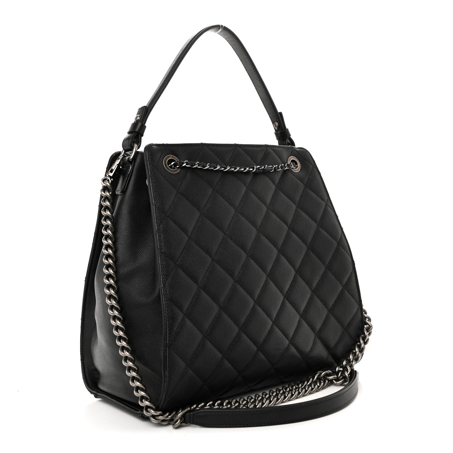 Caviar Quilted Medium CC Bucket Bag Black
