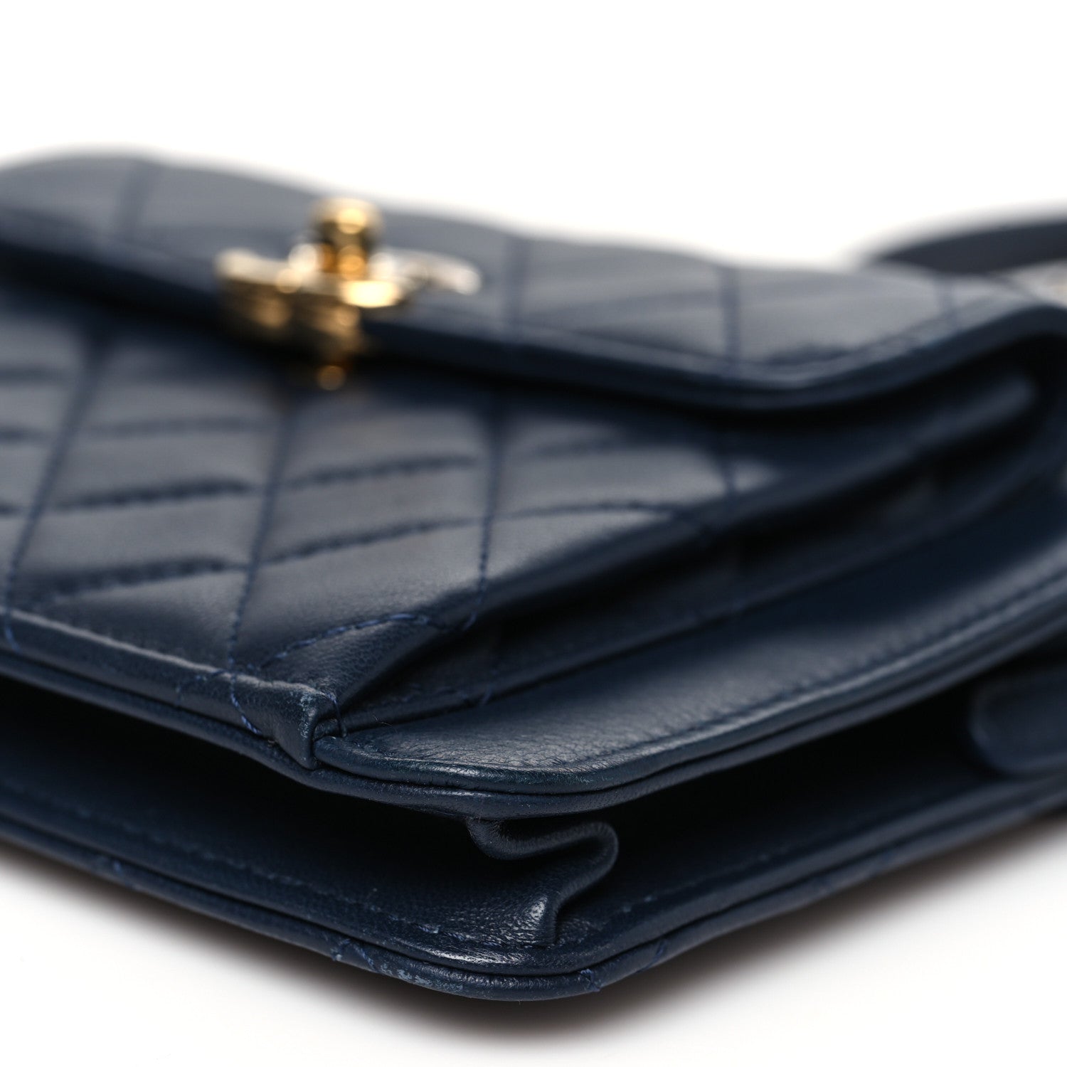 Lambskin Quilted Square Front Pocket Clutch With Chain Navy Blue