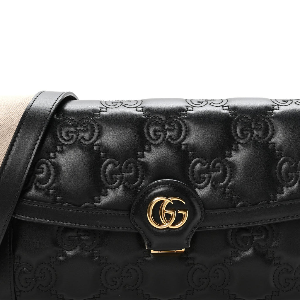 Calfskin GG Matelasse Small Flap Shoulder Bag Black Natural