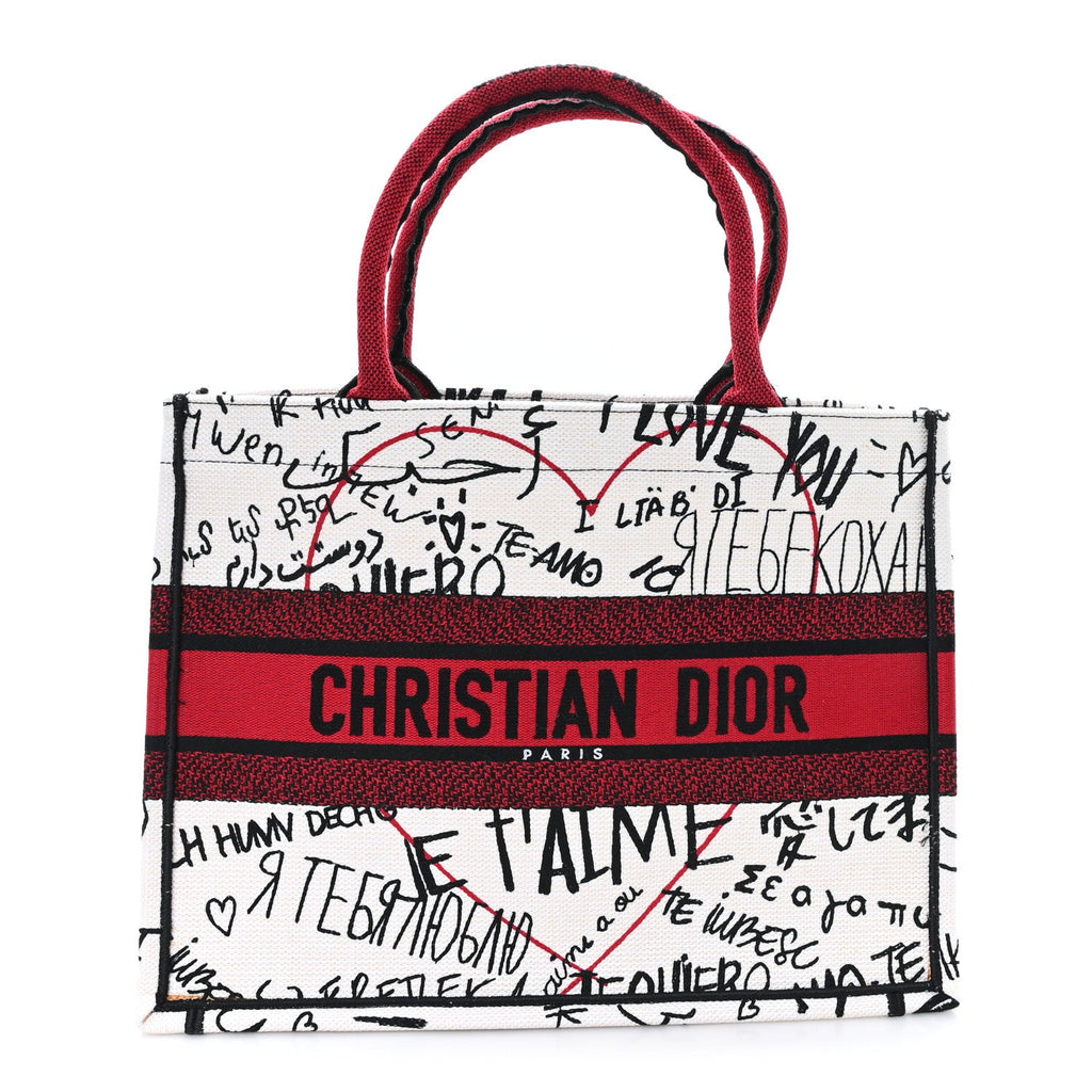Canvas Embroidered Medium Dioramour Graffiti Book Tote Latte Multicolor