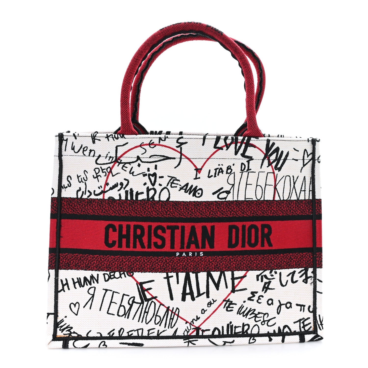 Canvas Embroidered Medium Dioramour Graffiti Book Tote Latte Multicolor