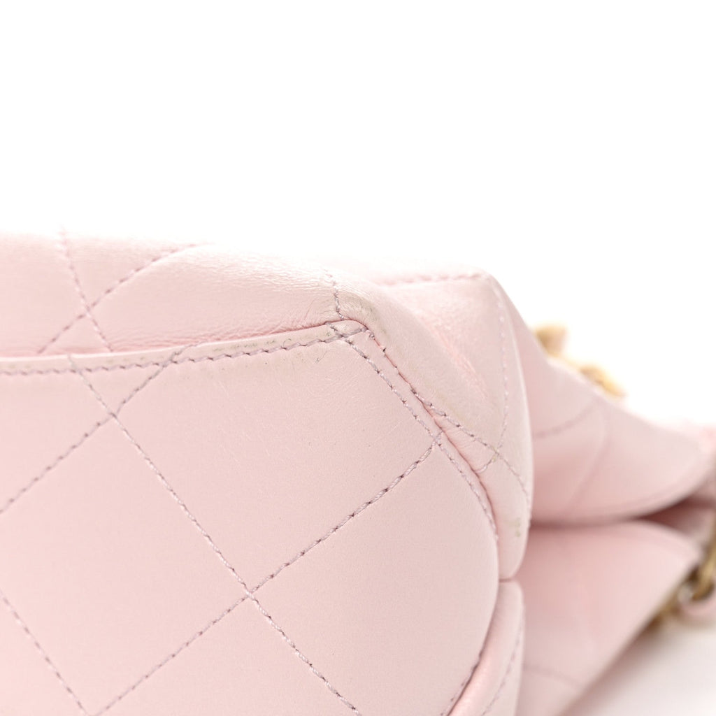 Shiny Lambskin Small Shopping Bag Light Pink