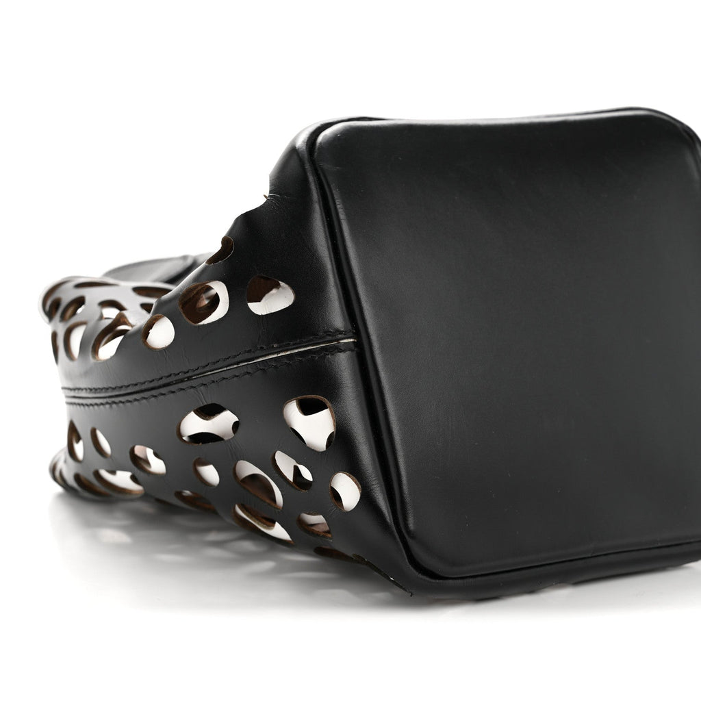 Calfskin Laser Cut Bucket Bag Black White