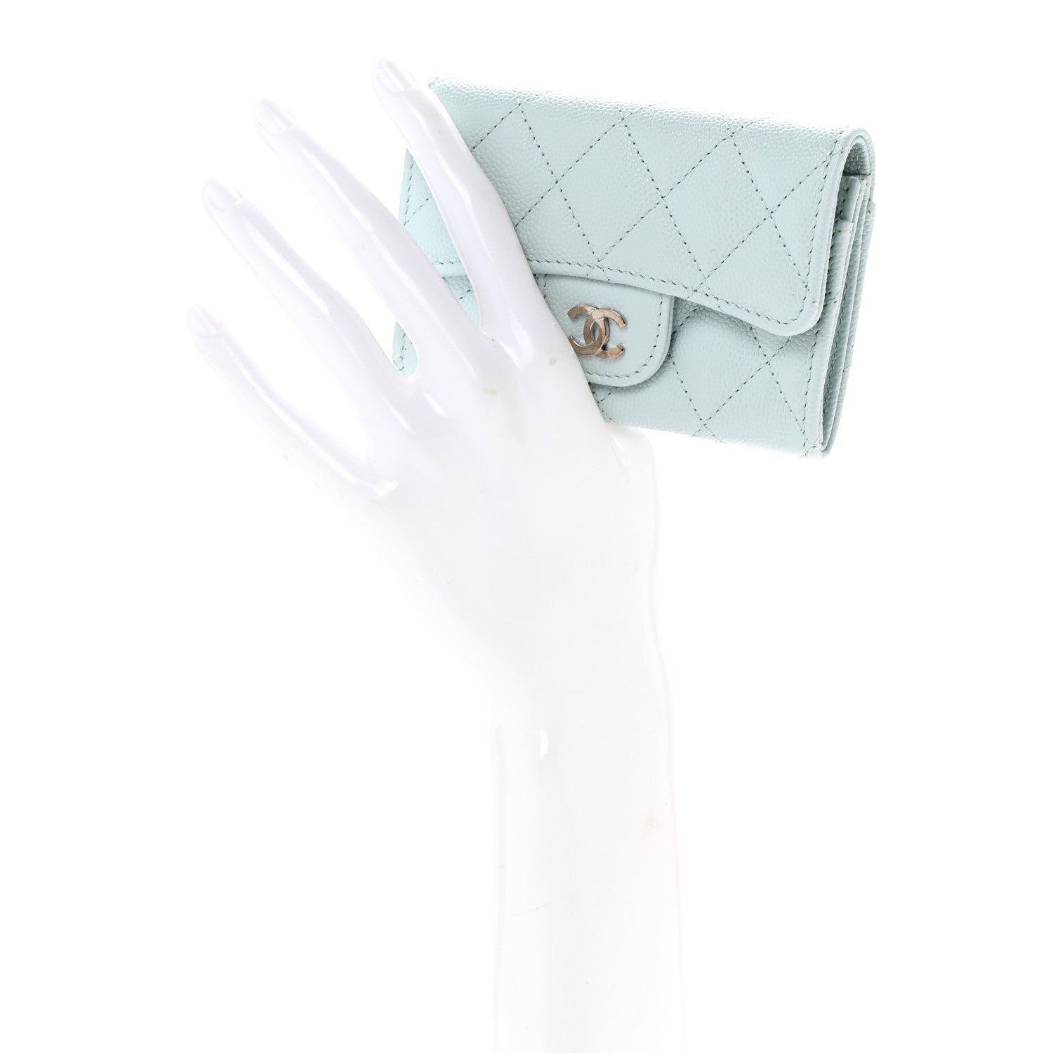 Caviar Quilted Flap  Holder Wallet Light Blue