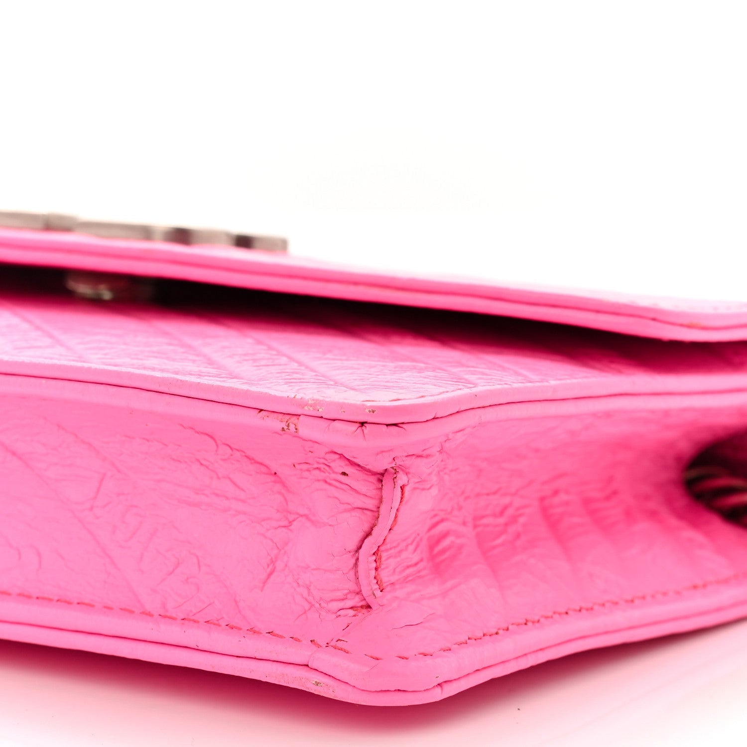 Shiny Goatskin Logo Embossed BB Wallet On Chain Acid Pink