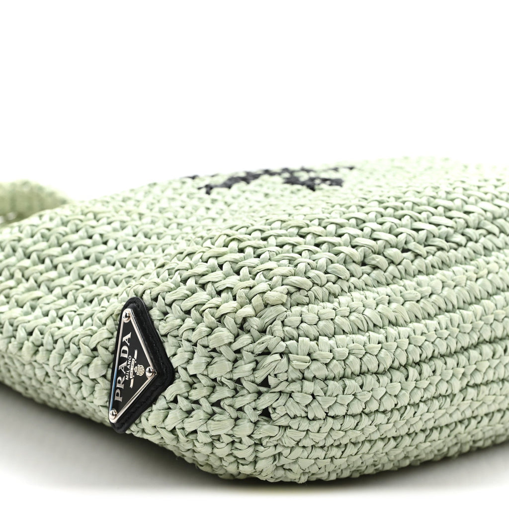 Yarn Raffia Effect Crochet Small Logo Tote Acqua