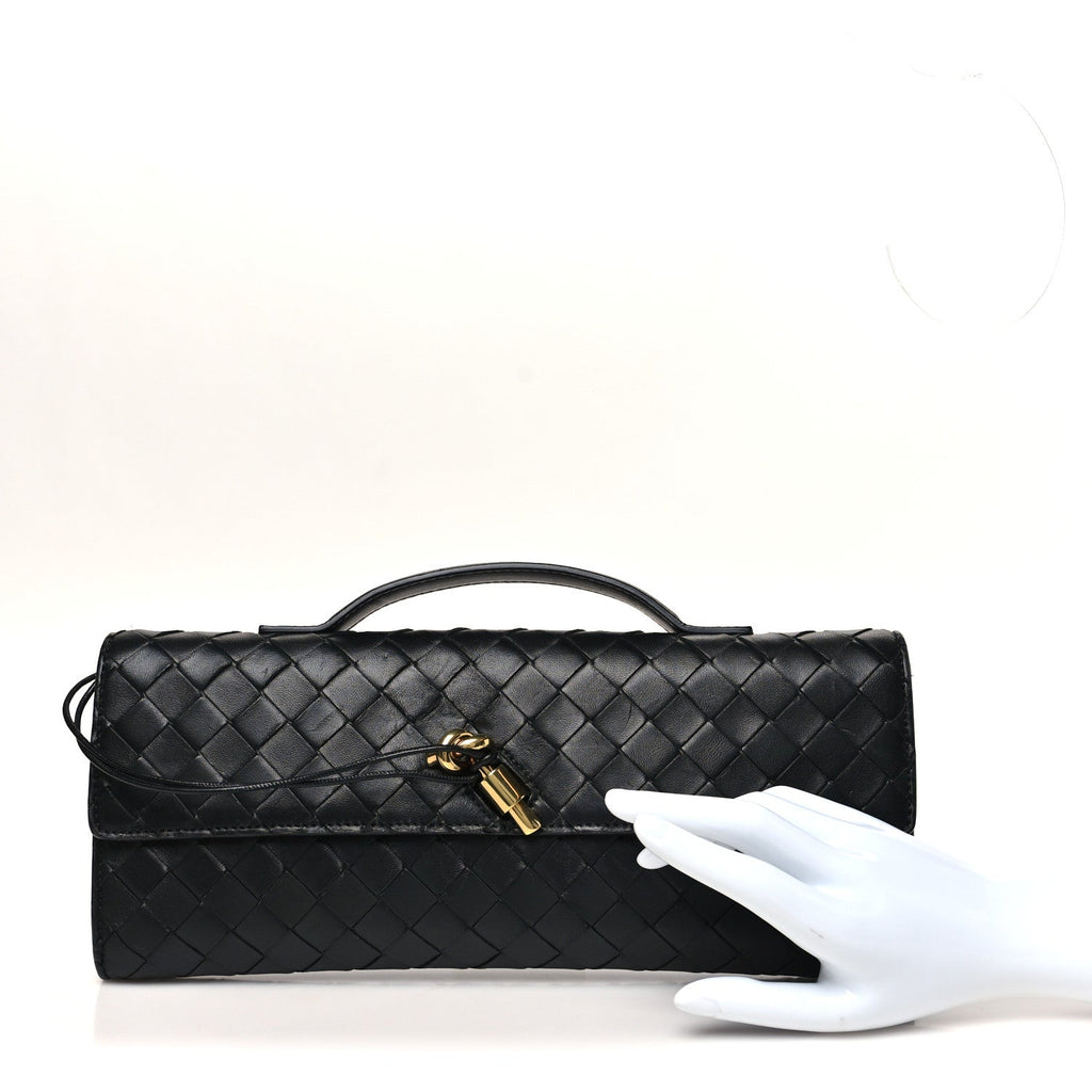 Nappa Intrecciato Long Andiamo Top Handle Clutch Black
