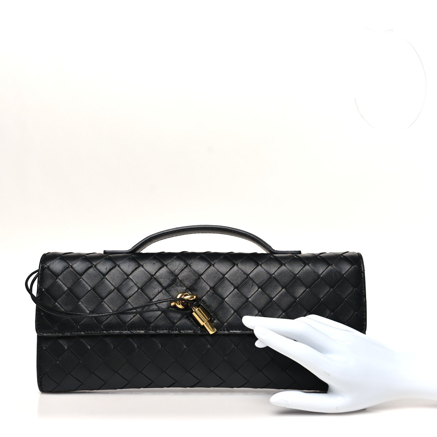 Nappa Intrecciato Long Andiamo Top Handle Clutch Black