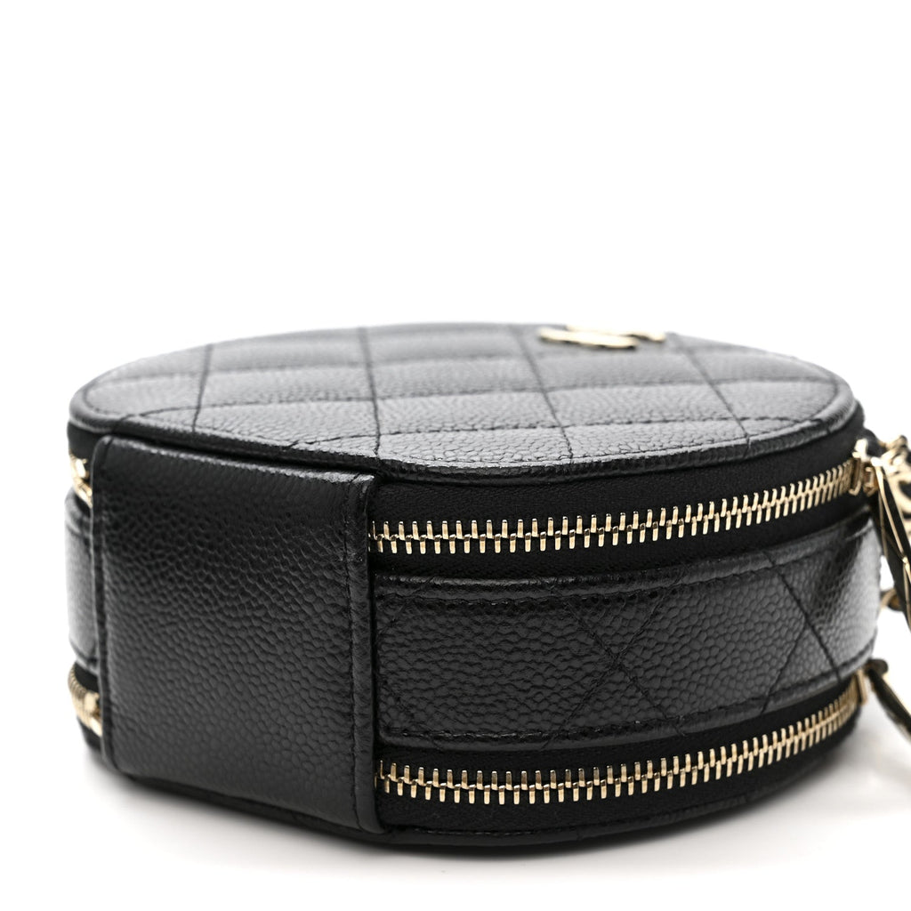 Caviar Quilted Round Handle With Care Vanity With Chain Black