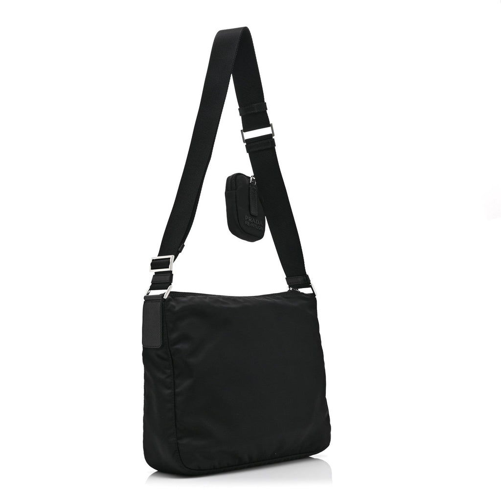 Re-Nylon Vela Saffiano Pocket Double Zip Messenger Bag Black
