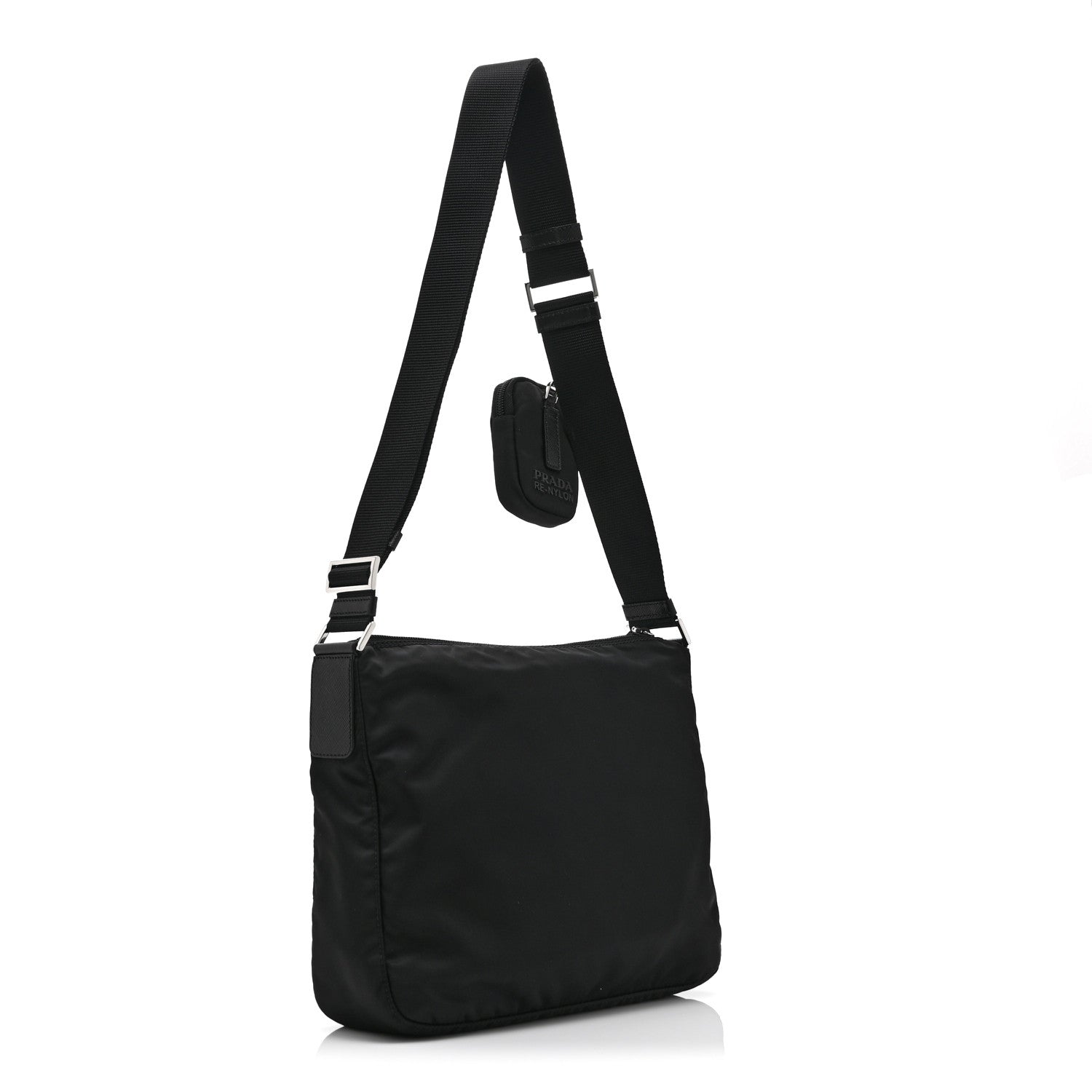 Re-Nylon Vela Saffiano Pocket Double Zip Messenger Bag Black
