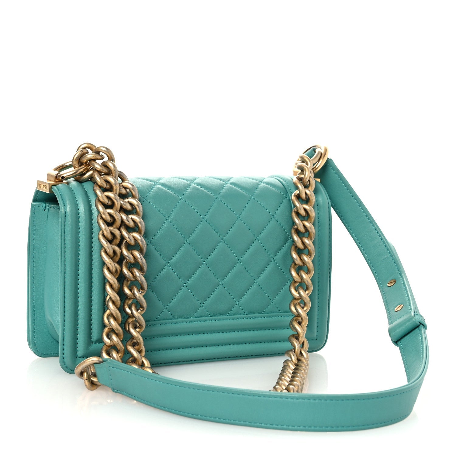Lambskin Quilted Small Boy Flap Dark Turquoise