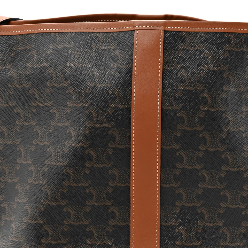Triomphe Canvas Calfskin Medium Bucket Bag Tan