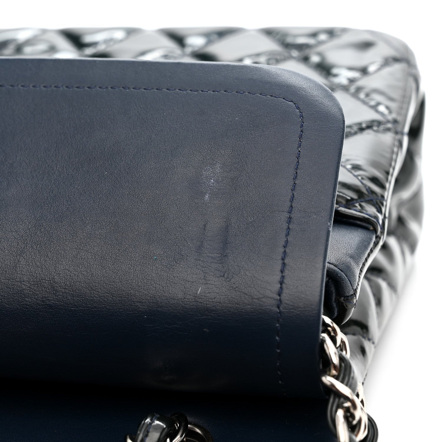 Patent Quilted Medium Double Flap Blue