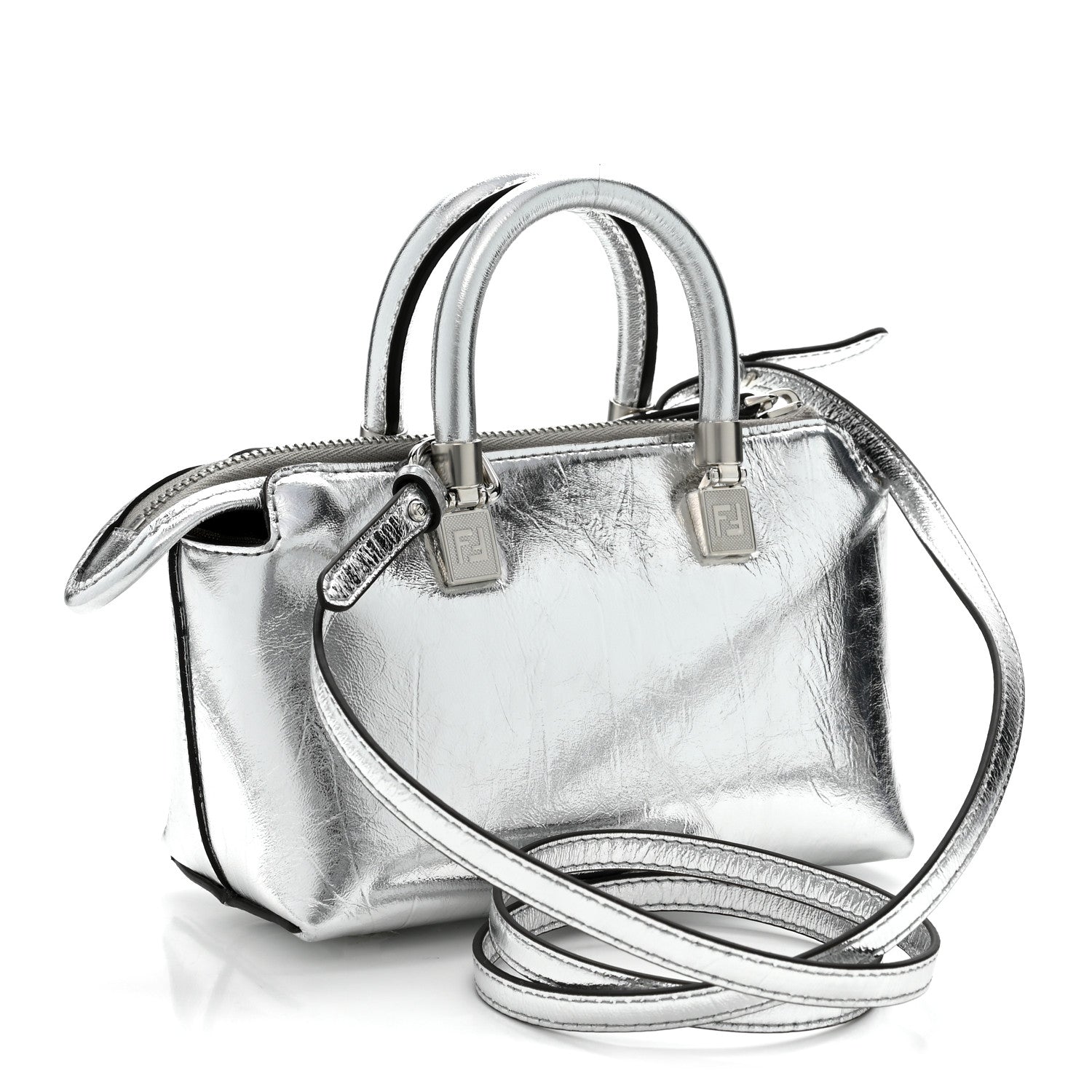 Rock Millenium Logo Embossed Mini By The Way Top Handle Boston Bag Argento