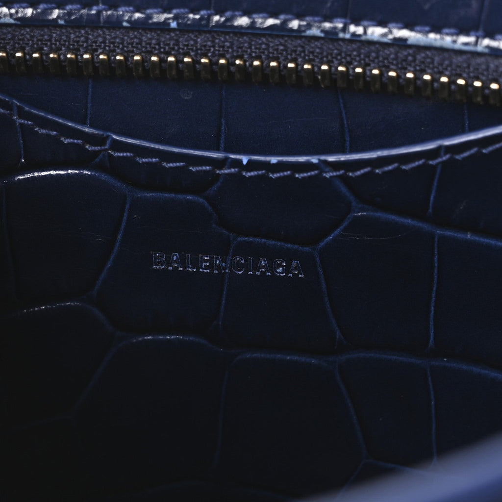 Shiny Supple Calfskin Crocodile Embossed Neo Classic Gold Hardware Mini City Navy