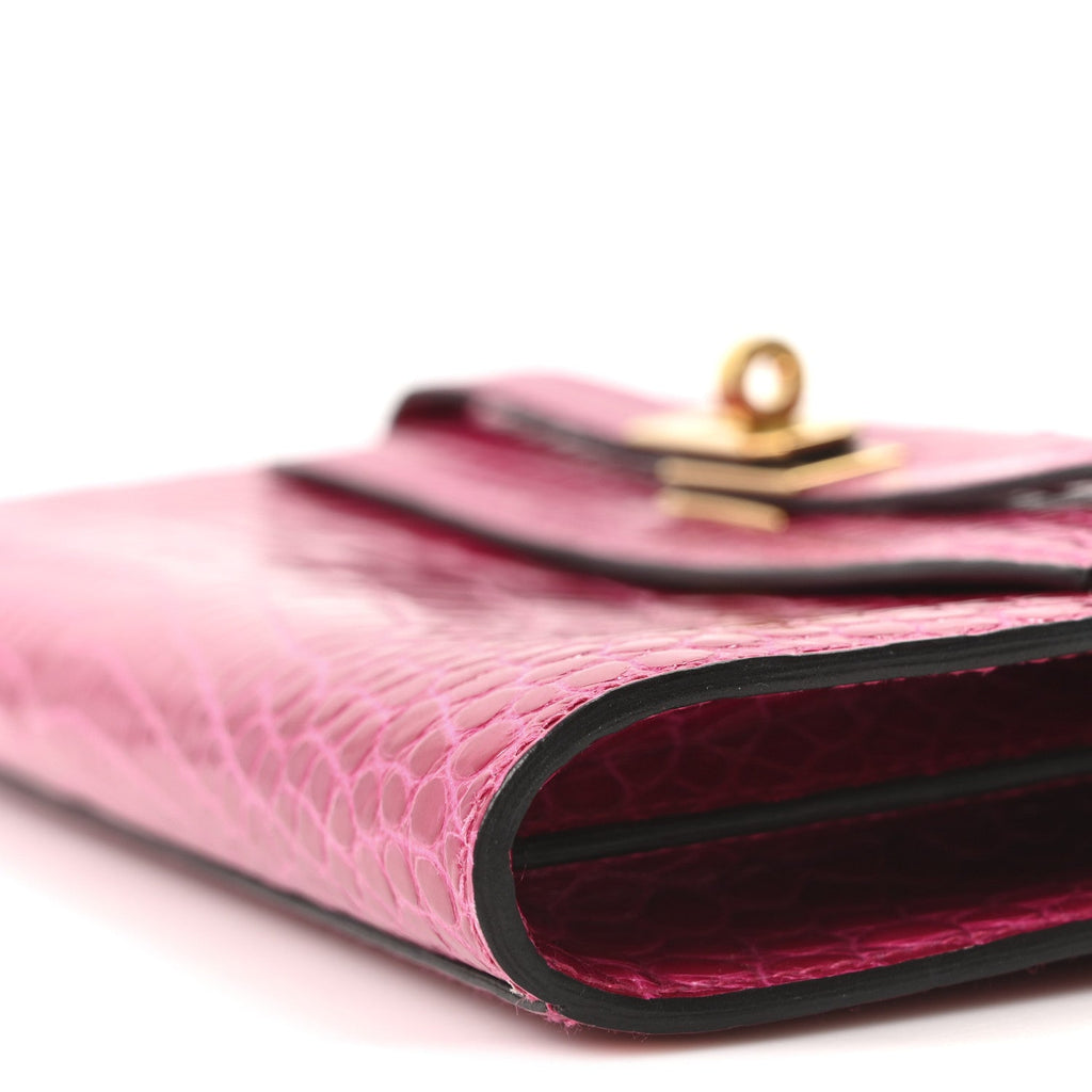 Shiny Alligator Kelly Wallet To Go Rose Scheherazade