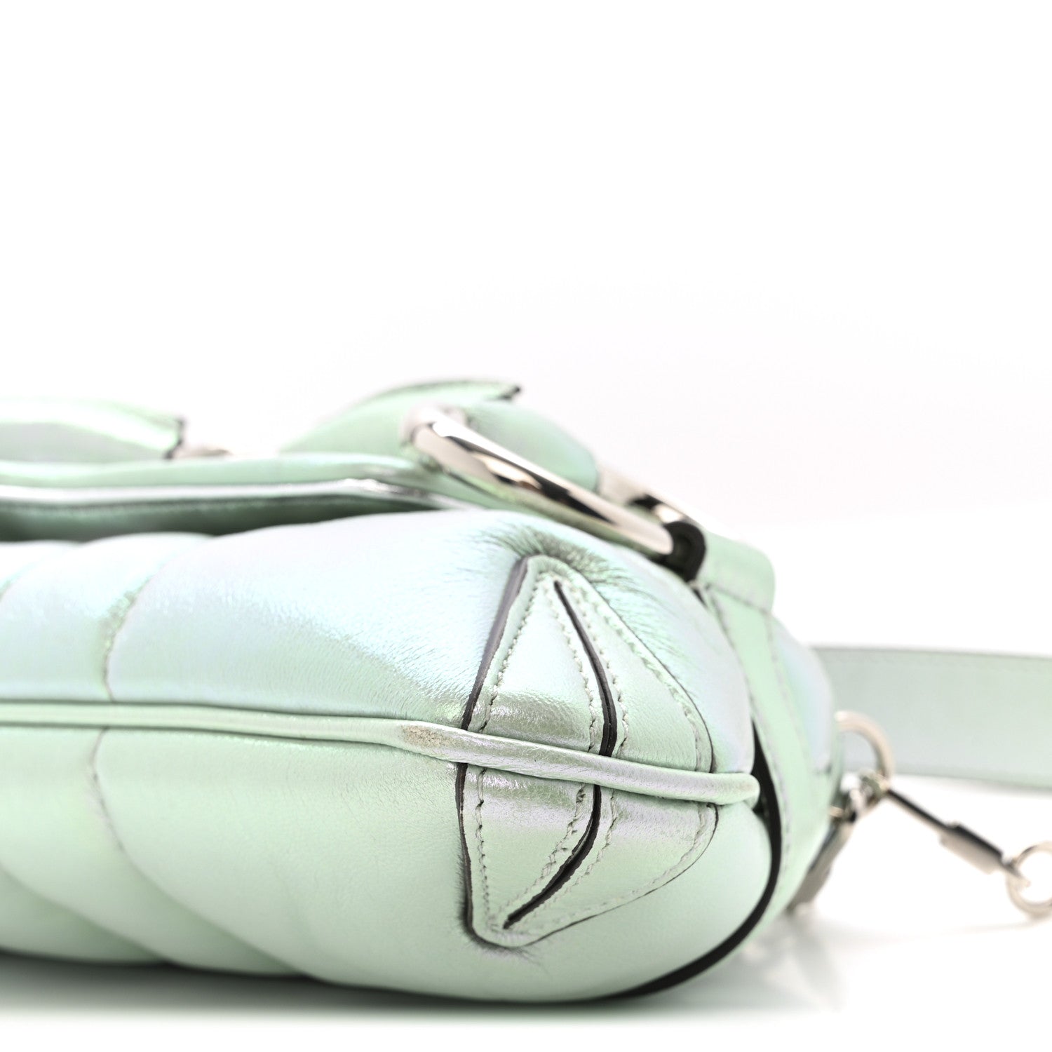 Iridescent Nappa Vertical Matelasse Medium Maxi Horsebit Chain Shoulder Bag Iridescent Salvy Green