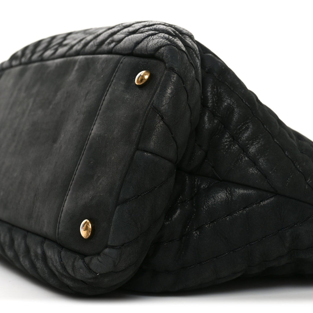 Calfskin Chevron Quilted Surpique Tote Black