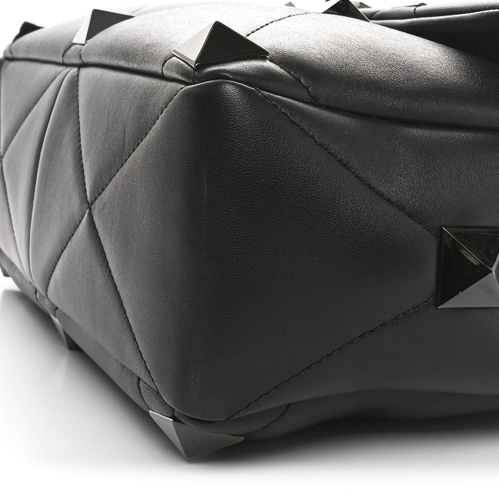 Nappa Monochrome Large Roman Stud Shoulder Bag Black