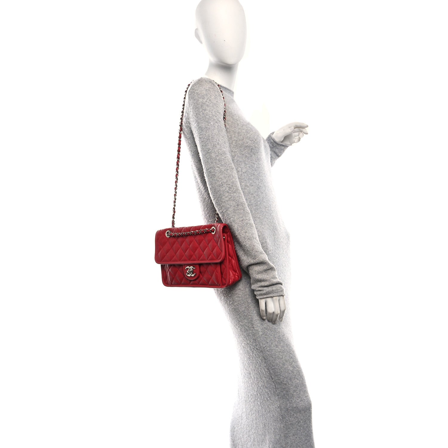 Caviar Quilted Medium French Riviera Flap Red